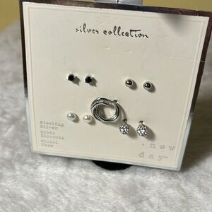 Earrings a New Day sterling silver, cubic zirconium silver collection, five pair